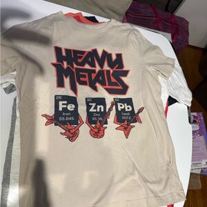 GAP Beige 'Heavy Metals' Graphic Tee with Red & Black Print
